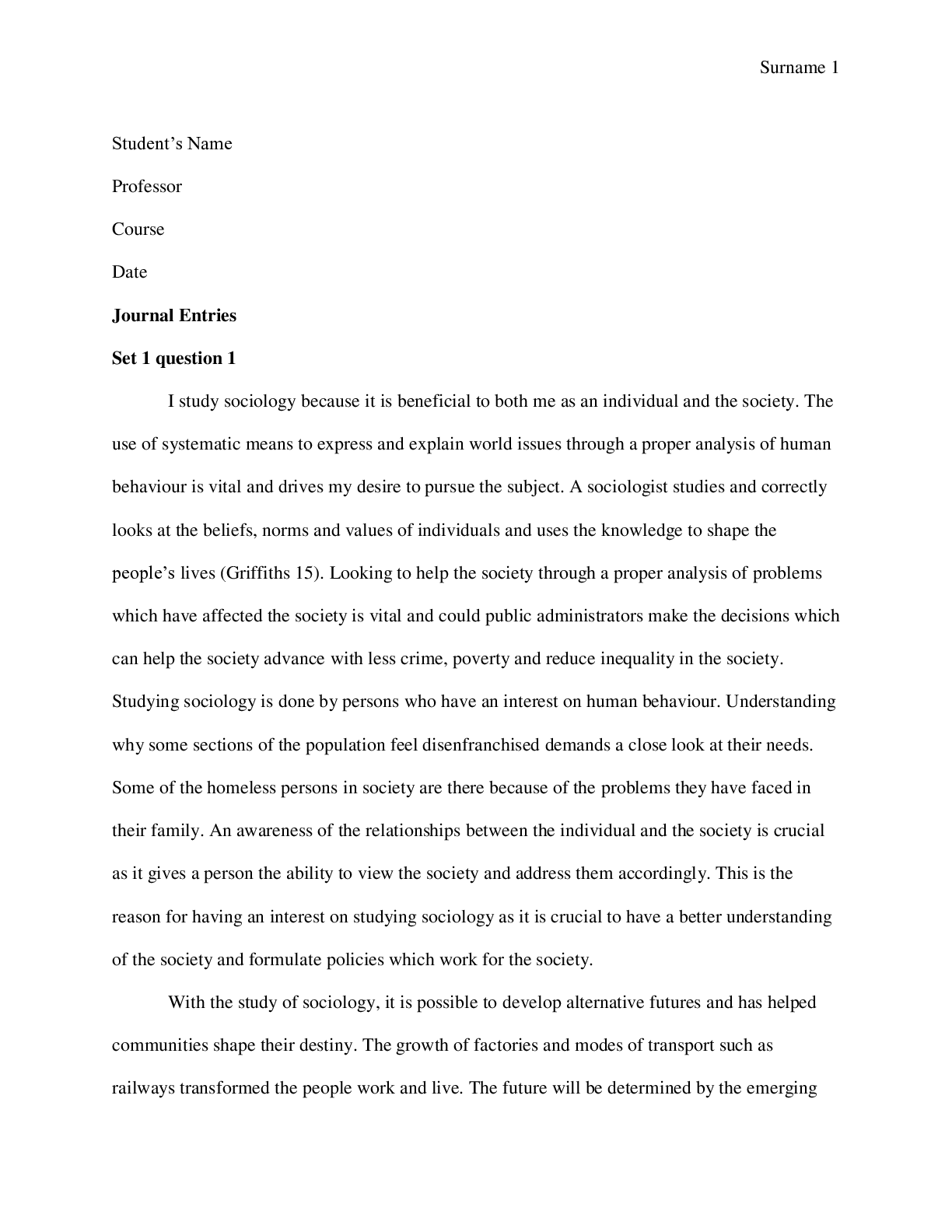 Preview image of Sociology Journal entries document